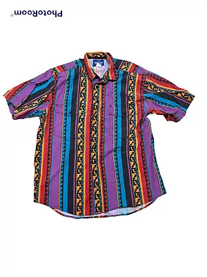 Vintage Wrangler Men’s L Aztec Retro Western Button Up Dress Shirt Cowboy Rodeo • $98
