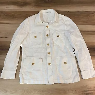 Suit Supply Shirt Jacket Mens Medium Linen 4 Pocket Beige White Button Up J806 • $169.99