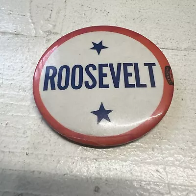 Vintage FDR Pinback Roosevelt Political Campaign Button 2 1/2  Red White Blue • $39.99