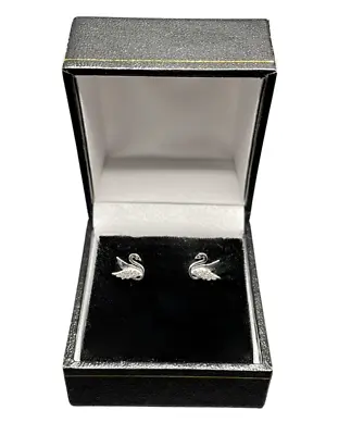 White Gold Finish Created Diamond Swan Style Stud Earrings • £39.99