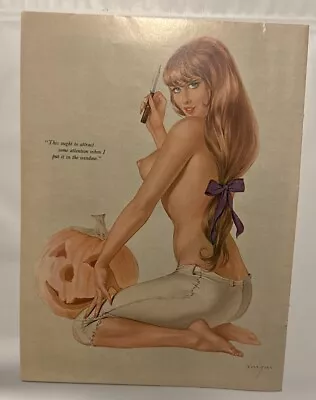 VARGAS GIRL Pin-Up Art Oct 1964 Playboy Print Long Hair Brunette Carving Pumpkin • $18.95