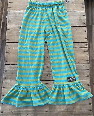 Matilda Jane Big Ruffle Pants Girls Size 10 Blue Green Stripes Elin • $8.99