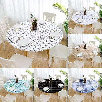 Waterproof Round Table Cover Cloth Protector Tablecloth With Elastic Edged Cover • £9.23
