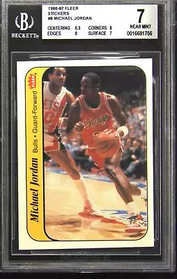 1986-87 Fleer Stickers #8 Michael Jordan Rookie RC BGS 7 • $260