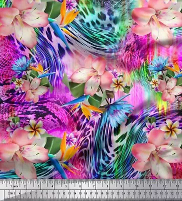 Soimoi Cotton Poplin Fabric Animal Skin & Tropical Flower Decor-m81 • $11.58