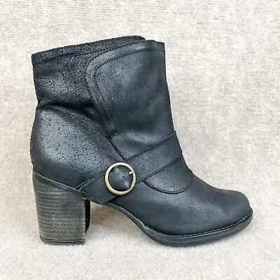 Miz Mooz Miranda Boots Womens 10 Black Leather Ankle Bootie Buckled Strap Heel • $35.96