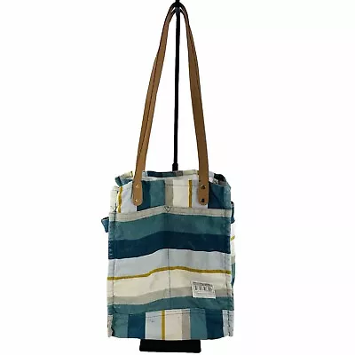 FEED Projects Reusable Coastal Stripe Blue Canvas Market Tote Bag • $23.99