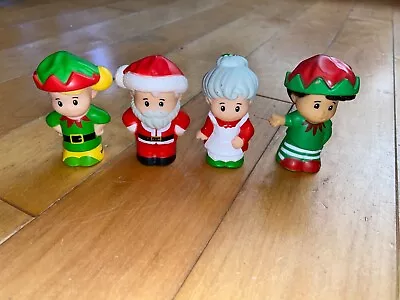 Fisher Price Little People Christmas Santa Mrs Claus Elf Figure Lot Of 4 • $18