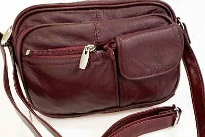 New Burgundy Cowhide Leather Crossbody Bag Purse Organizer 7 Cc Slots Id Holder • $30
