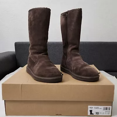 UGG Alber Boots Womens 10 Chocolate Brown Suede Shearling Zip Tall 1016592  • $120