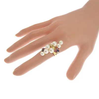 MIKIMOTO Ring Pearl Sapphire Ruby Diamond 750 K18 YG Yellow Gold US 4.75 Auth • $1041.31