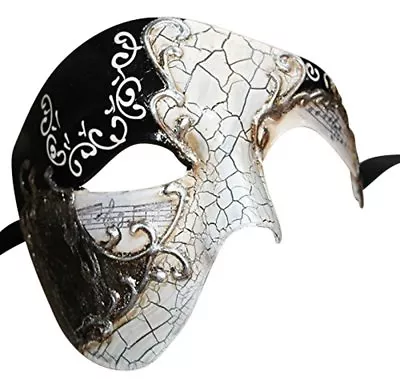 Quality Black & Silver Half Face Phantom Musical Notes Masquerade Mask  • £17.99