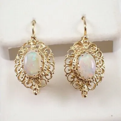 3.0Ct Oval Genuine Fire Opal Vintage Drop/Dangle Earrings 14K Yellow Gold Plated • $111