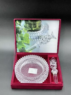 MIKASA Lead Crystal “Diamond Fire” Wine Set W/Coaster & Grape Stopper.        I7 • $15