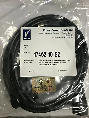 Vortex 17462 Black Extension Power Cord SJT NEMA 5-15P/R 16-3 125V 13A 8’ (2.4m) • $12.95