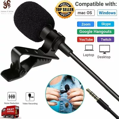 3.5mm Mini Lavalier Clip-on Lapel Mic Microphone For Mobile Phone PC Recording • £5.99