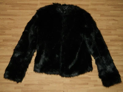 £15 • Buy Women's Black Faux Fur Collarless Short Jacket,Hook And Eye Fastening,Size 10