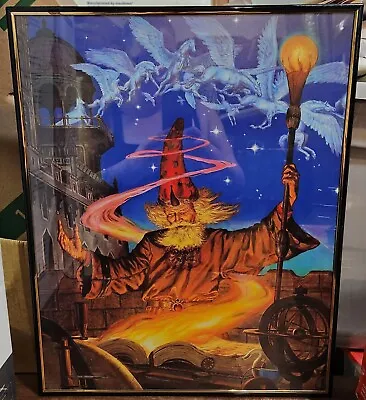 Vintage Framed Signed Wizard Pegasus Fantasy Art Print Thomas Kidd 1987 Merlin • $27