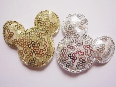 10 X 1.5 INCH SILVER + GOLD GLITTER SEQUIN MINNIE MOUSE HEAD APPLIQUE HEADBANDS • £1.39