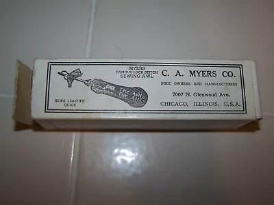 Vintage C.A Myers Co Leather Lock Stitch Sewing Awl  Needles Manual Box • $50