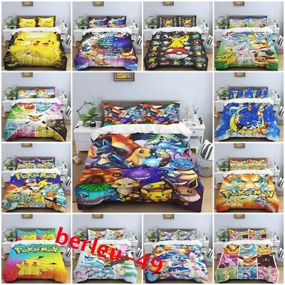 Pokemon Pikachu Duvet Cover Pillowcas Doona Bedding Set Single Double Queen Gift • $39.99