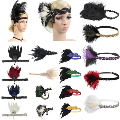 1920s Headpiece Feather Flapper Headband Great Gatsby Headdress Vintage Prom H • $10.67