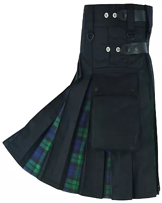 Hybrid Cotton Kilt Deluxe Blackwatch Tartan Goth Outdoor Utility Highland Skirt • £31.49