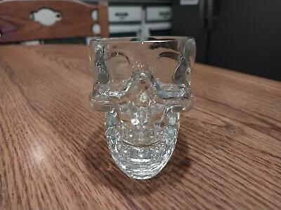 Glass Crystal Head Vodka Skull Shaped Shot Glass 3” Long 2 1/4  Tall Signed Exc! • $7.30