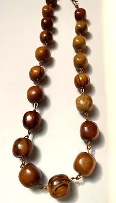 Myrtle Wood Vintage Necklace Boho Beads & Chains Gold Tone Brass 19.5  Long • $19.99