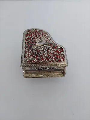 VTG Ornate Metal Piano Cherub Music Trinket Jewelry Box Lara's Theme Japan WORKS • $30