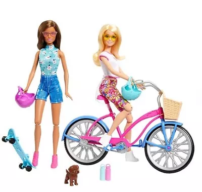 Barbie Outdoor Playset 2 Dolls - Blonde Brunette With Bike & Puppy (Summer) • $23.97