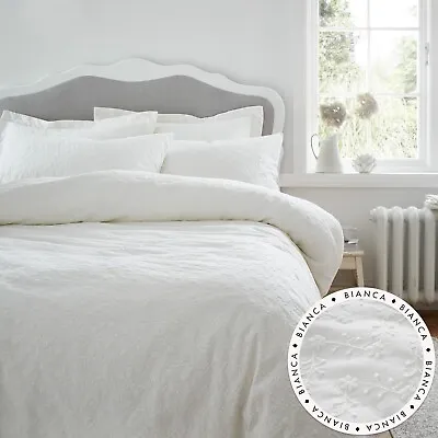 Bianca Luxury French Knot Jacquard 100% Cotton 200TC Duvet Cover Bed Set White • £67.99