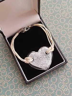 Beautiful Silver & Clear Murano Style Glass Heart Bracelet • £4.99