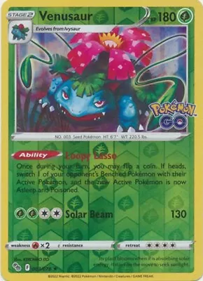 Venusaur 003/078 Reverse Holo Pokemon Go Pokemon Card NM • $2.29