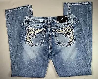 Miss Me Jeans Easy Boot Blue Denim Womens 29x30 Embroidered Embellished JE5869ER • $29.99