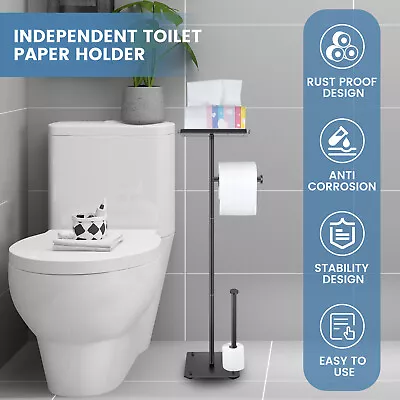 Toilet Paper Holder With Top Storage Shelf Free Standing Toilet Roll WeEvc • $31.06