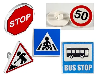 LEGO STREET SIGNS 2x2 With CLIP ~ Bus Stop Crosswalk Road Construction Work NEW • $2.59