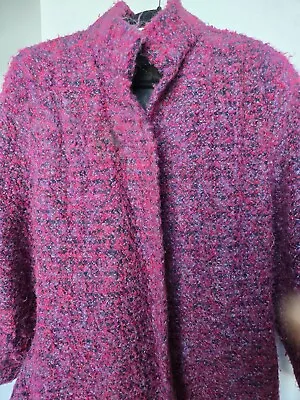 VTG  Mohair Wool M.J. Seattle Raspberry Long Sweater Coat  Boucle Small 1970s • $42.50