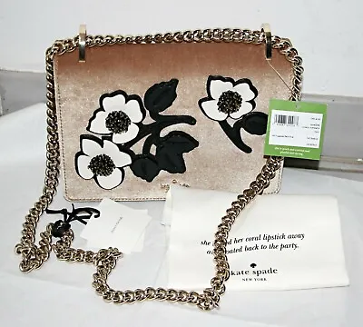 $249.99 • Buy Kate Spade Cameron St Floral Embellish Marci Velvet Crossbody Handbag Camel $378