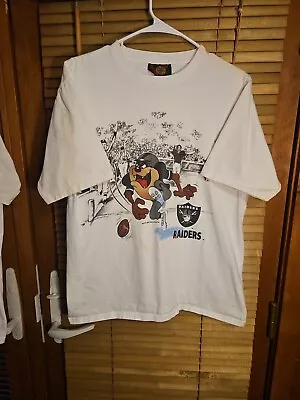 Vintage Taz 90s Single Stitch Oakland Raiders Tee T Shirt Looney Tunes Large  • $60