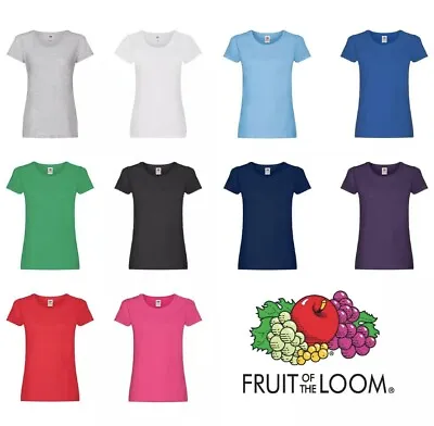 £4.79 • Buy Ladies Womens Plain T-Shirts Fruit Of The Loom Coloured Cotton Fitted Tee Shirt