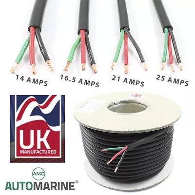 PVC 3 Core Cable 12v 24v Thin Wall Wire (14A 16.5A 21A 25A) Trailer LED Lights • £9.95