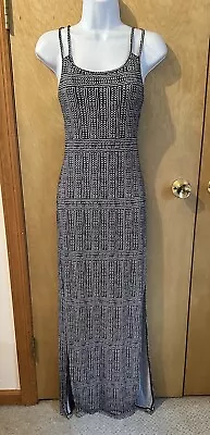 BCBGeneration Size XS Black White Print Maxi Dress Stretch Jersey Open Back • $14.99