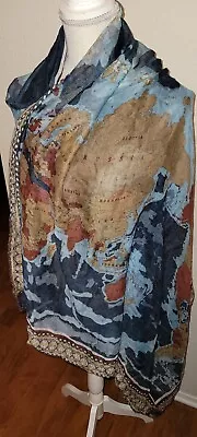 World Map Printed Sheer  Large  Scarf  42 X 70 • $6