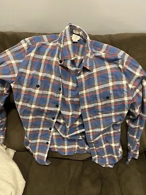 J Crew Shirt Mens Medium Blue Black Check Flannel Tailored Fit Outdoor Casual • $14