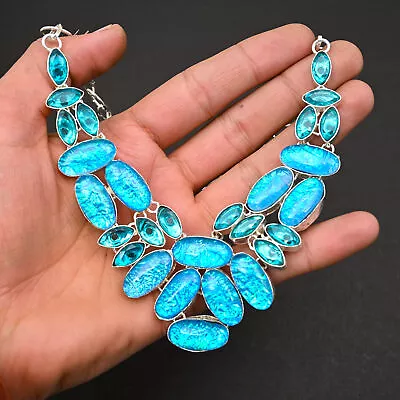 Blue Fire Opal Gemstone 925 Sterling Silver Jewelry Women Necklace 18  H093 • $20.66