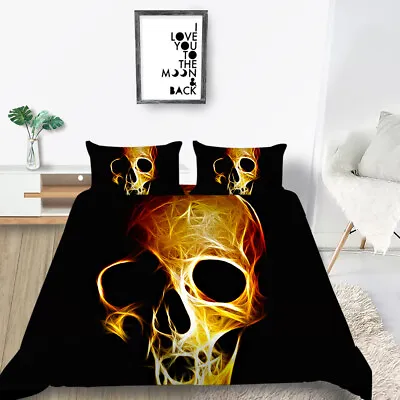 £32.39 • Buy 3D Flaming Skeleton Themed Microfibre Duvet Cover Soft Bedding