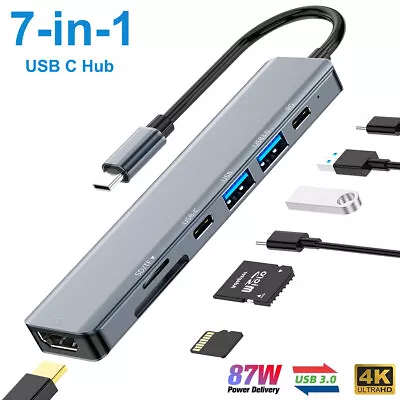 7 In 1 USB C Hub Type-C Hub Multi-Port 4K HDMI Adapter Laptop Docking Station • $23.99