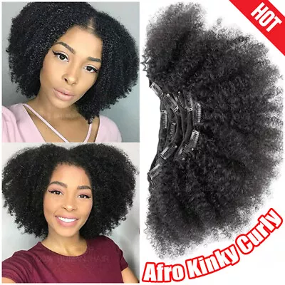 Full Head THICK Afro Kinky Curly Clip In Real Virgin Human Hair Extensions Black • $28.91