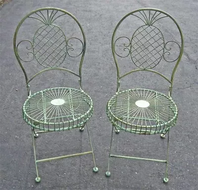 2 Folding Chairs Garden Patio Set Pineapple Design Antique Green - Iron     • $189.95